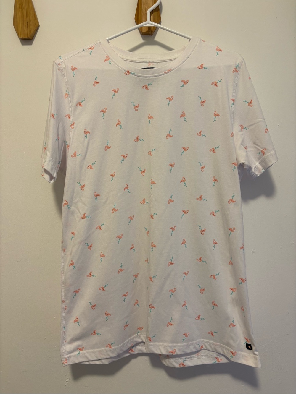 Men's White T-Shirt with Coral Flamingo Print